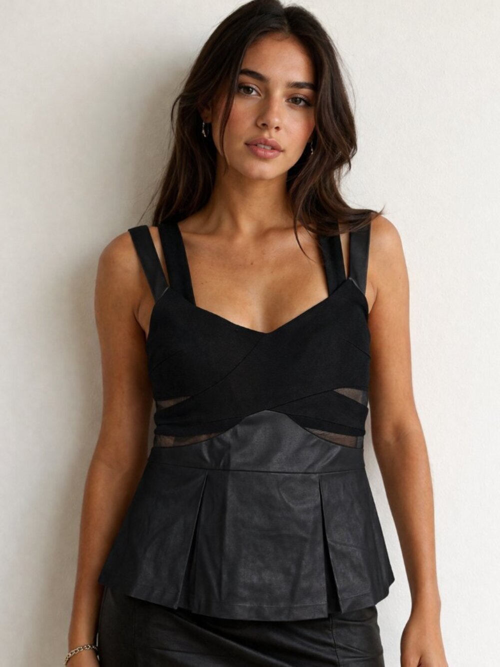 Boston Proper Black Top Faux Leather Size 2